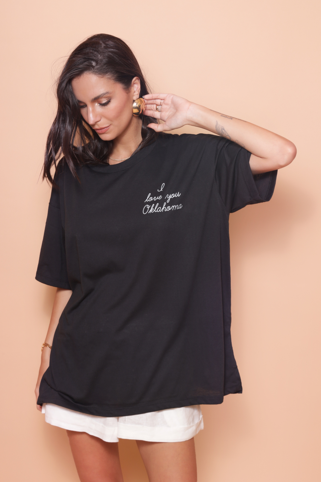 Camiseta oversize preta estampada Oklahoma