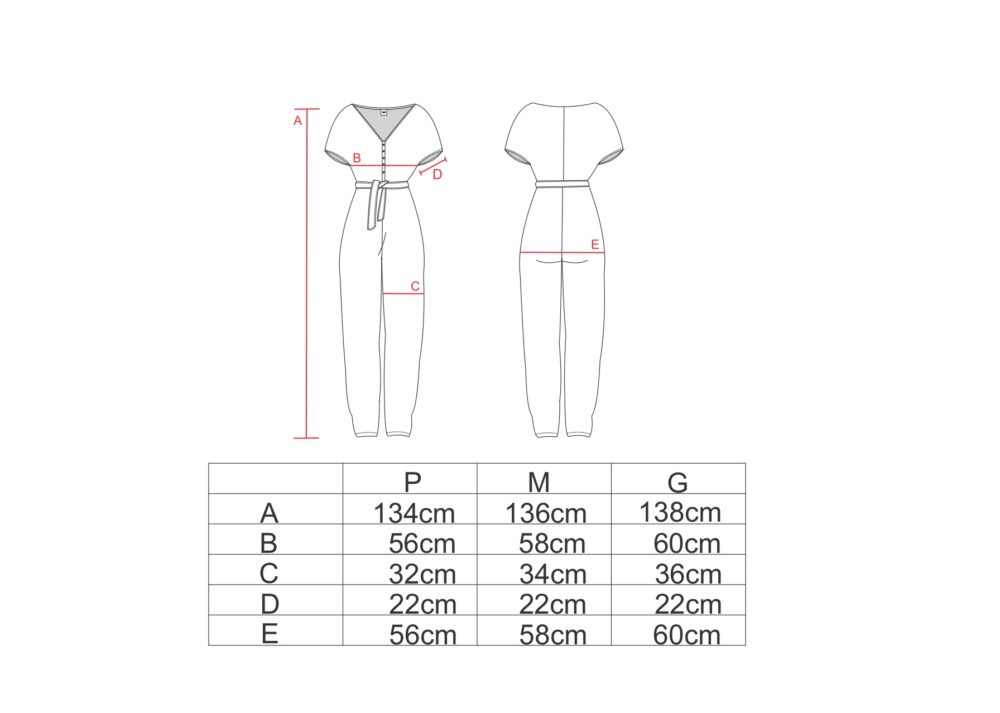 Tabela de medidas para o macacão com laço AMP