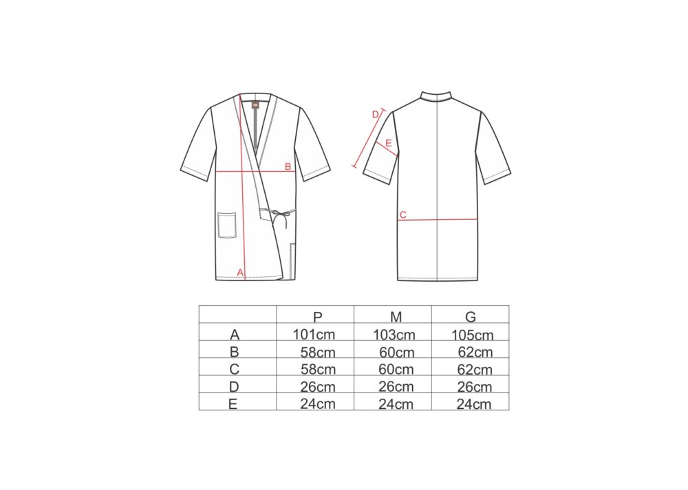 Tabela de medidas para o vestido kimono AMP