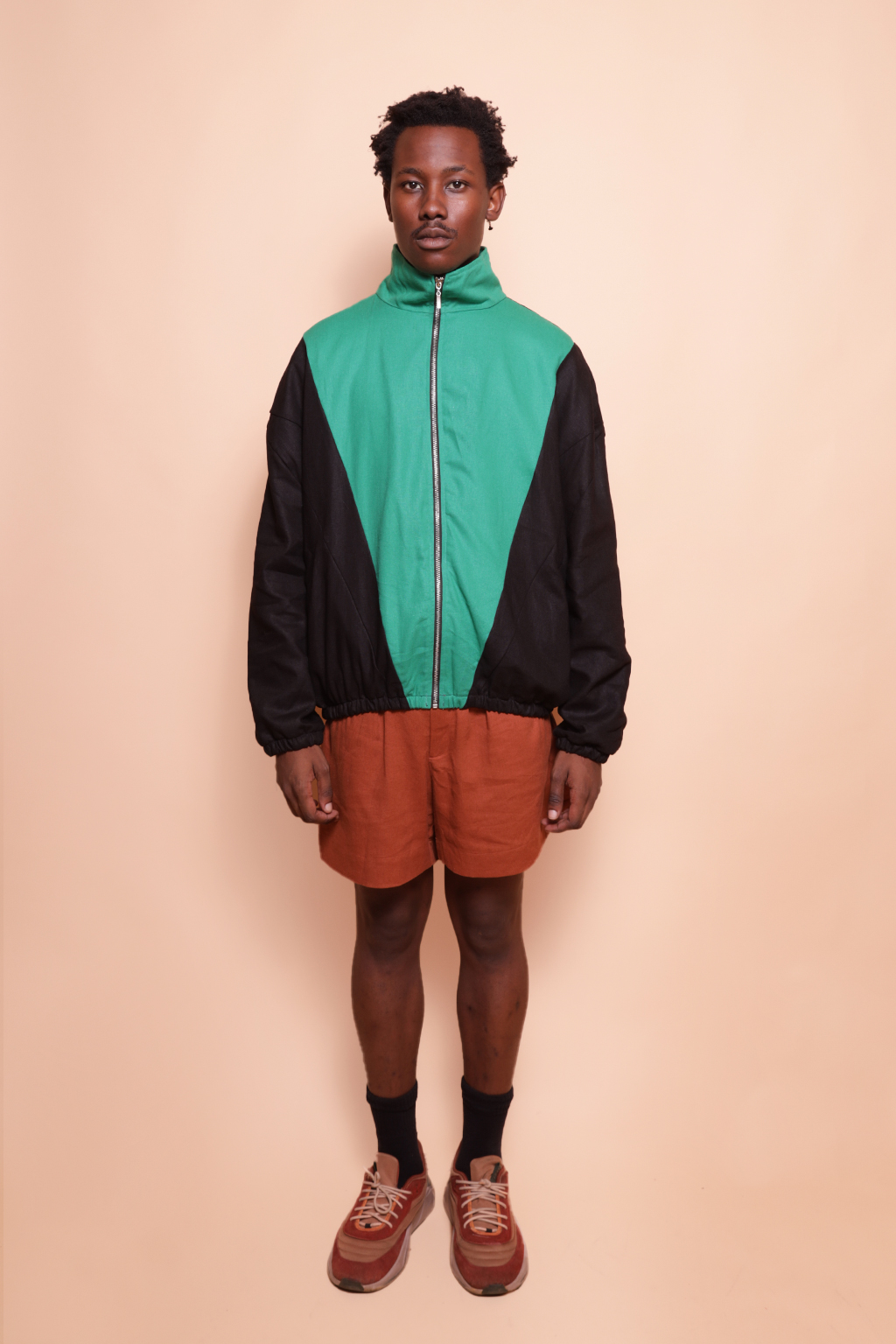 Jaqueta oversize linho preto e verde