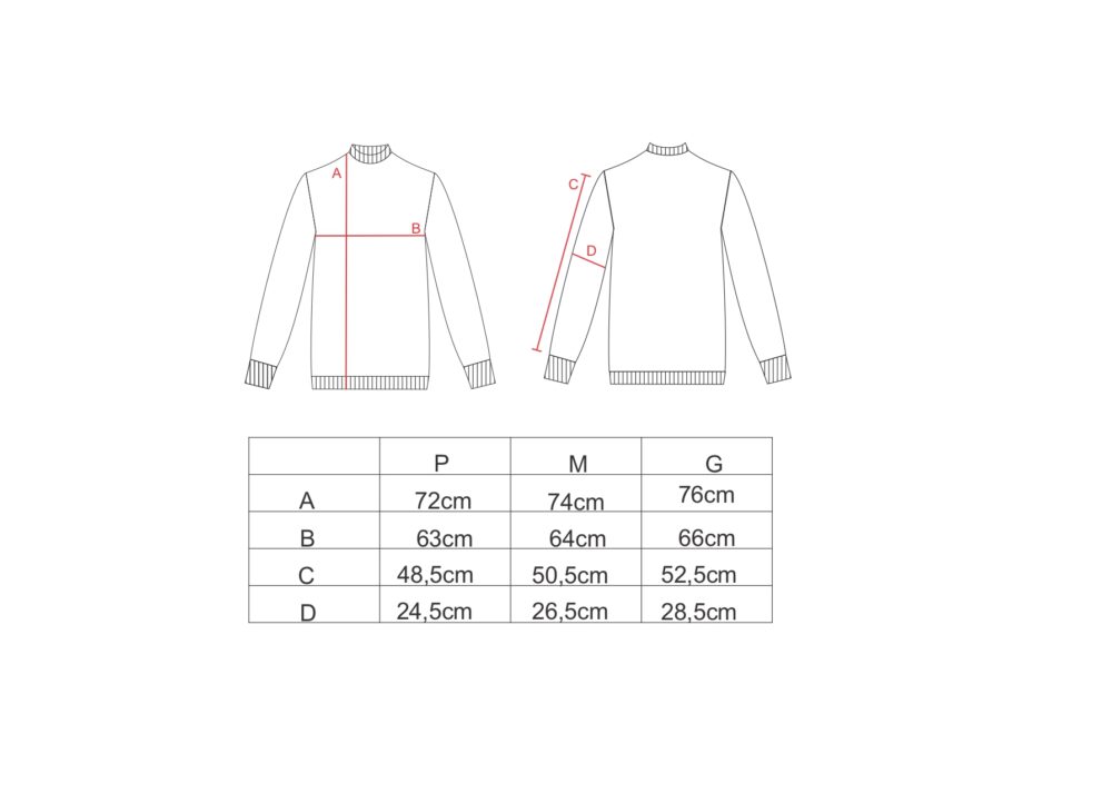 Tabela de medidas para o blusão oversize plush AMP