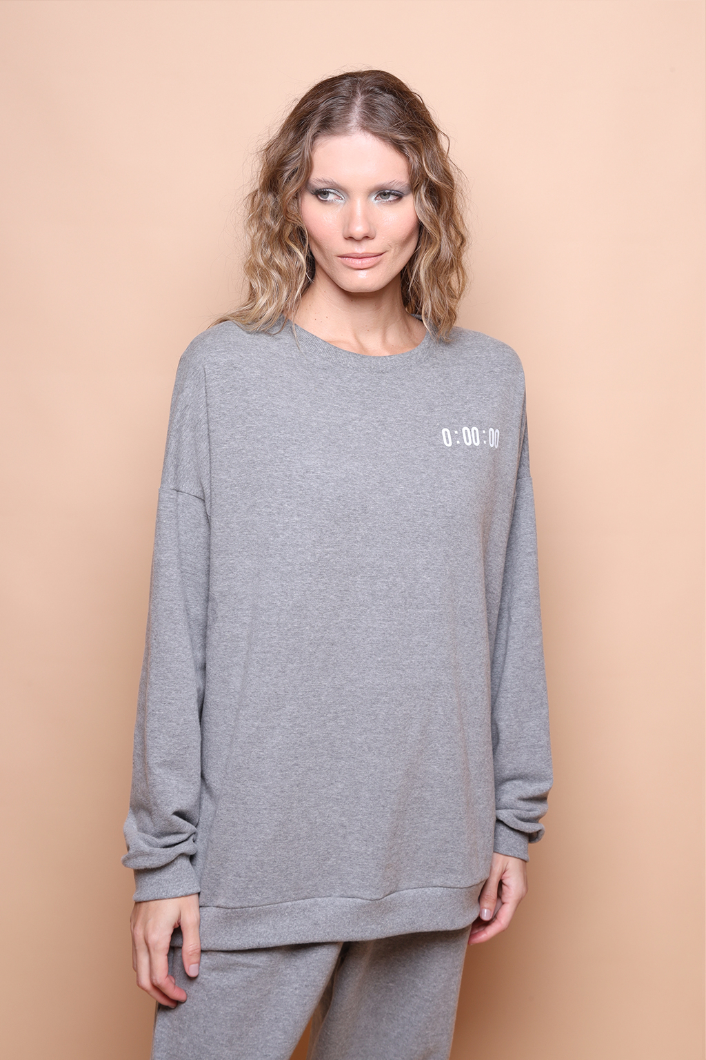 Blusão oversize cinza estampado Cronômetro