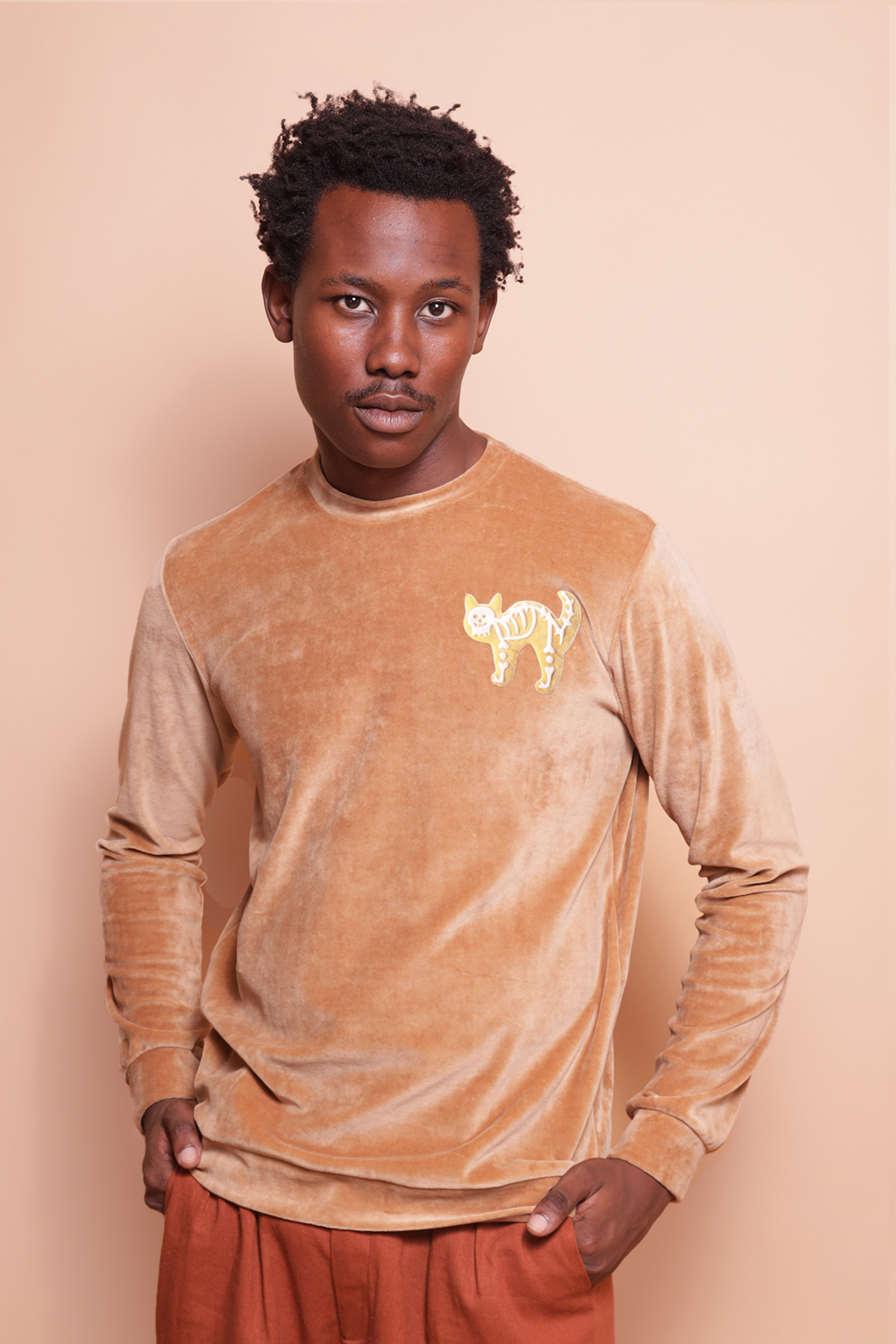 Blusão plush bege estampado Gatinho DTF