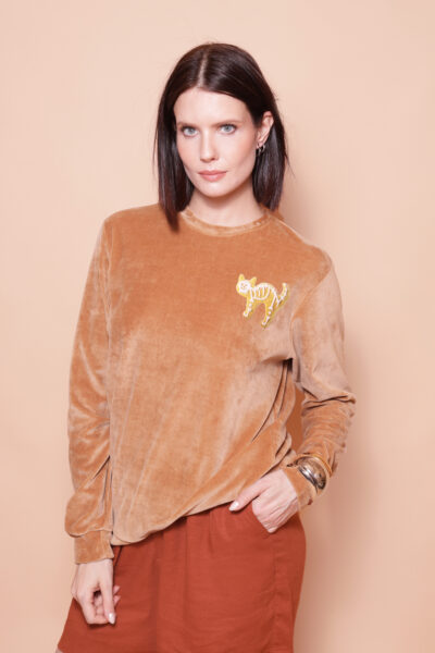 Blusão plush bege estampado Gatinho DTF