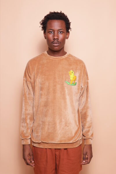 Blusão oversize plush bege estampado Leão DTF