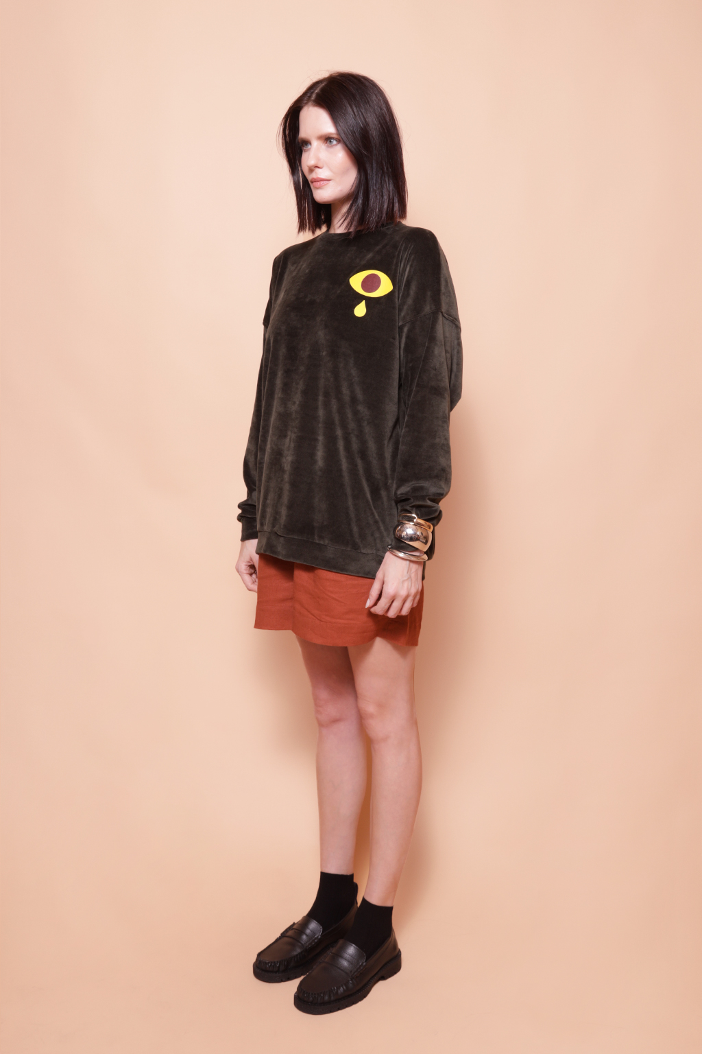 Blusão oversize plush verde estampado Lágrimas DTF