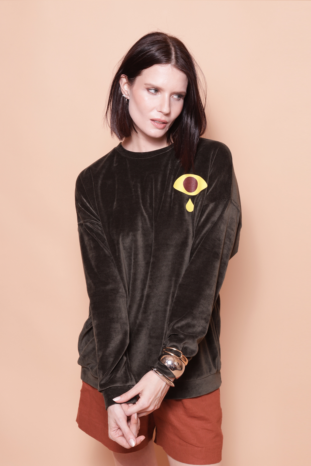 Blusão oversize plush verde estampado Lágrimas DTF