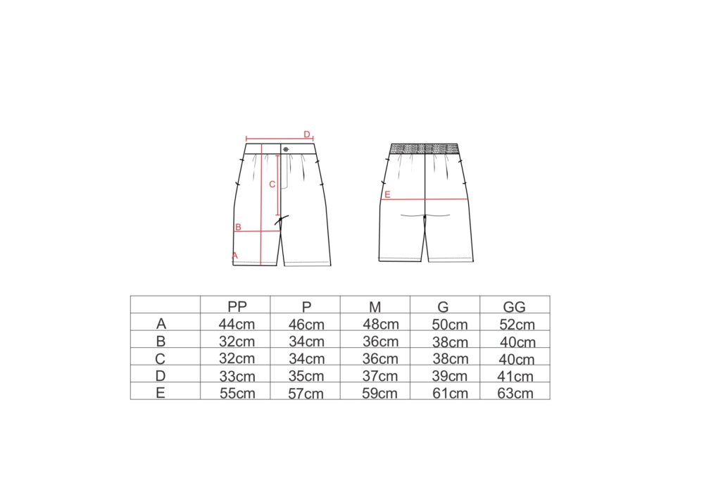 Tabela de medidas para a bermuda alfaiataria AMP