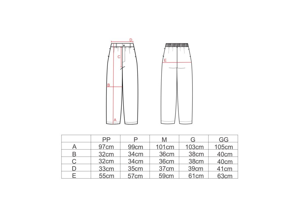 Tabela de medidas para a calça alfaiataria AMP