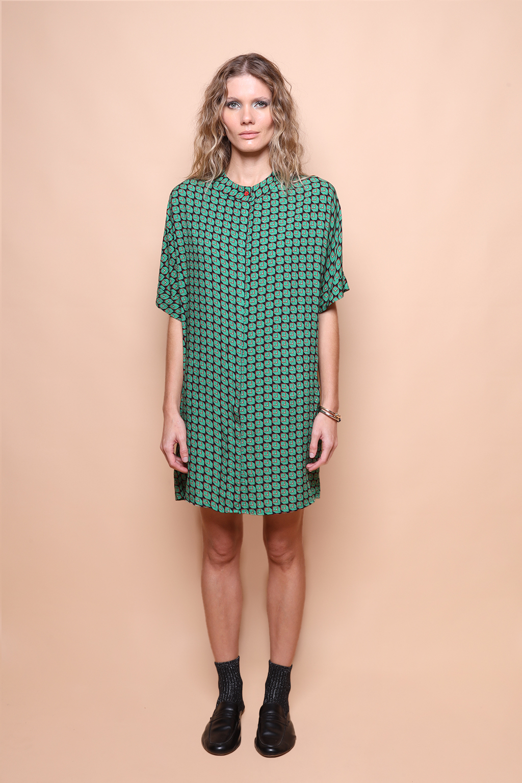 Vestido camisa estampado Cubos Verdes