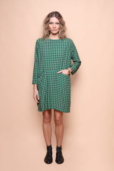 Vestido manga longa com bolso estampado Cubos Verdes