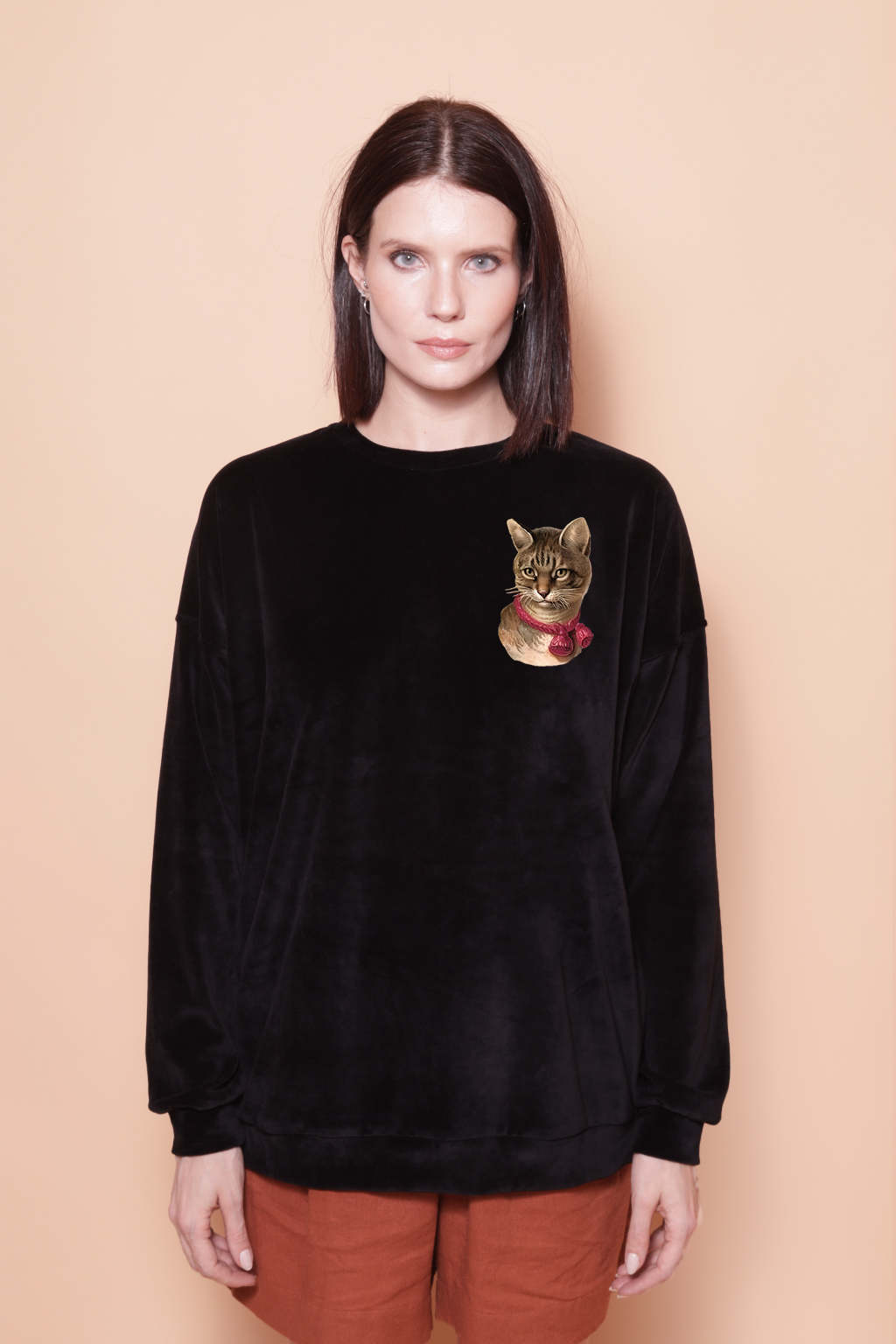 Blusão oversize plush preto Gatinho