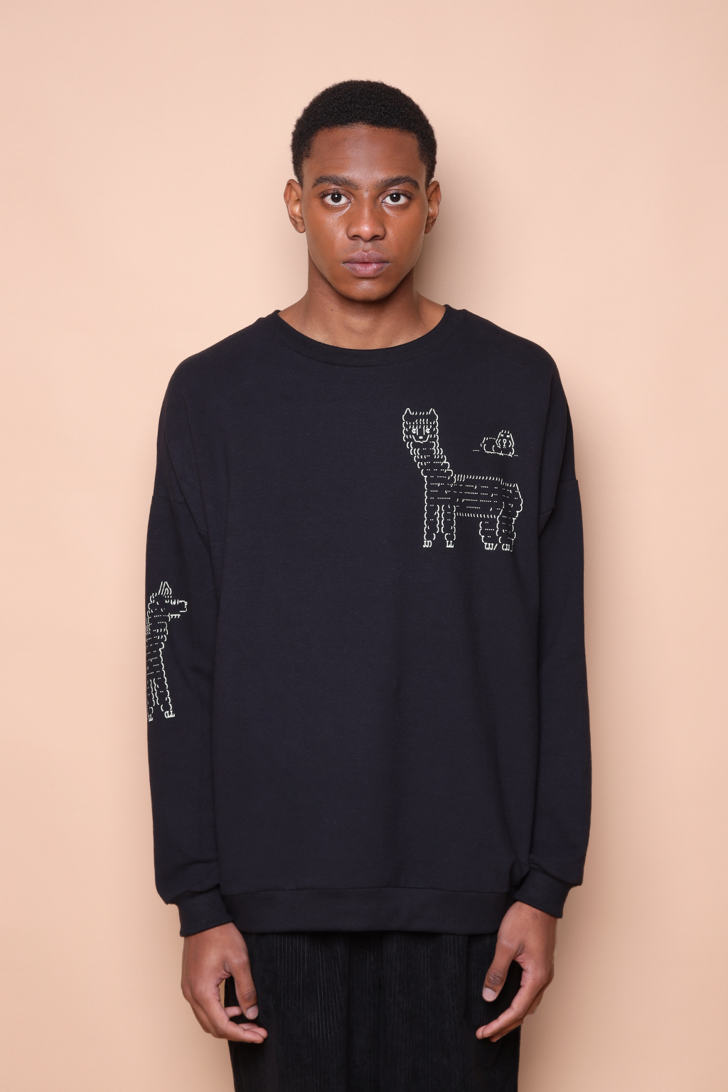 Blusão oversize preto estampado Lhamas