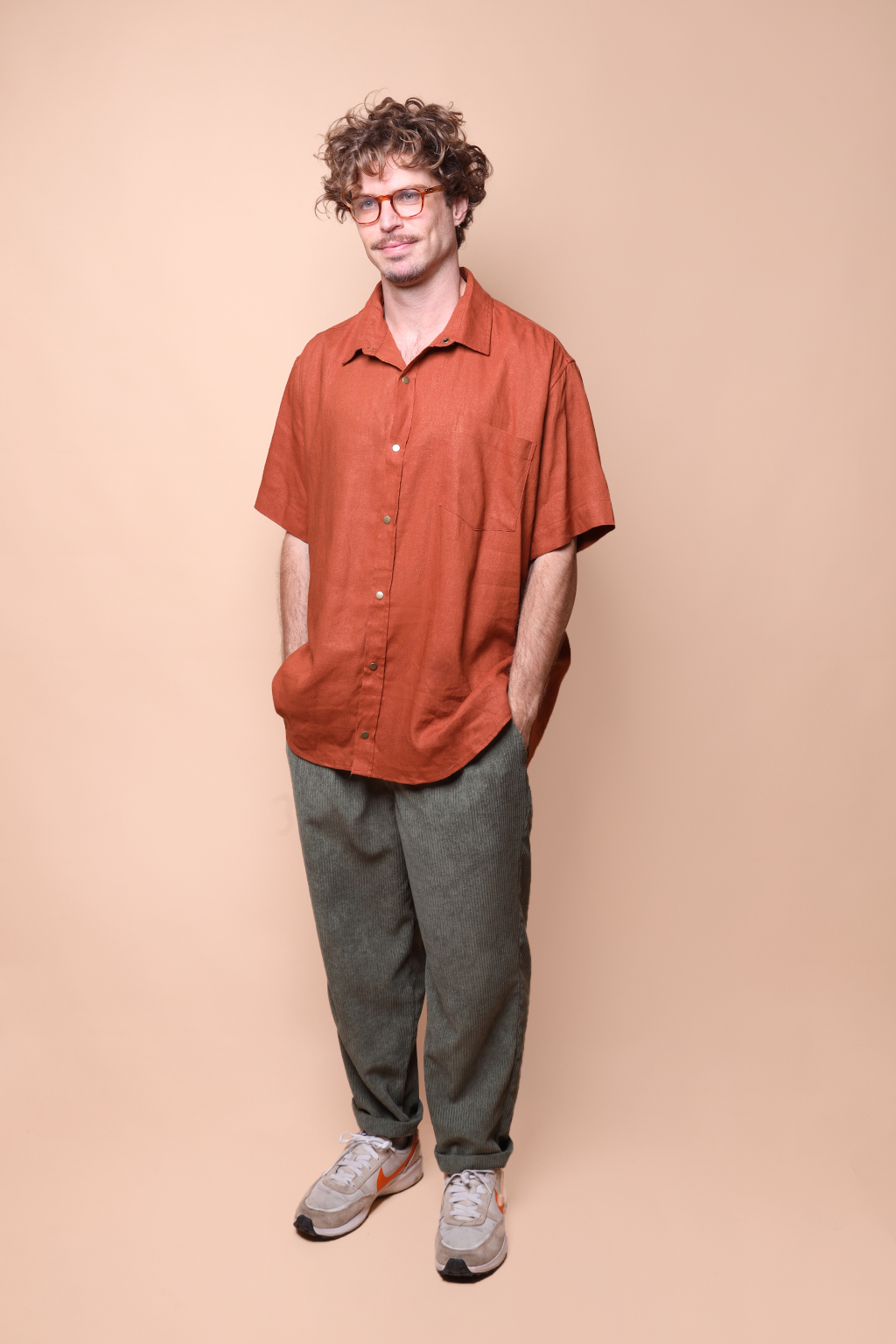 Camisa ampla de linho tijolo