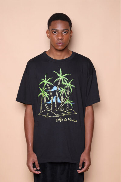 Camiseta oversize preta estampada Golfo do México