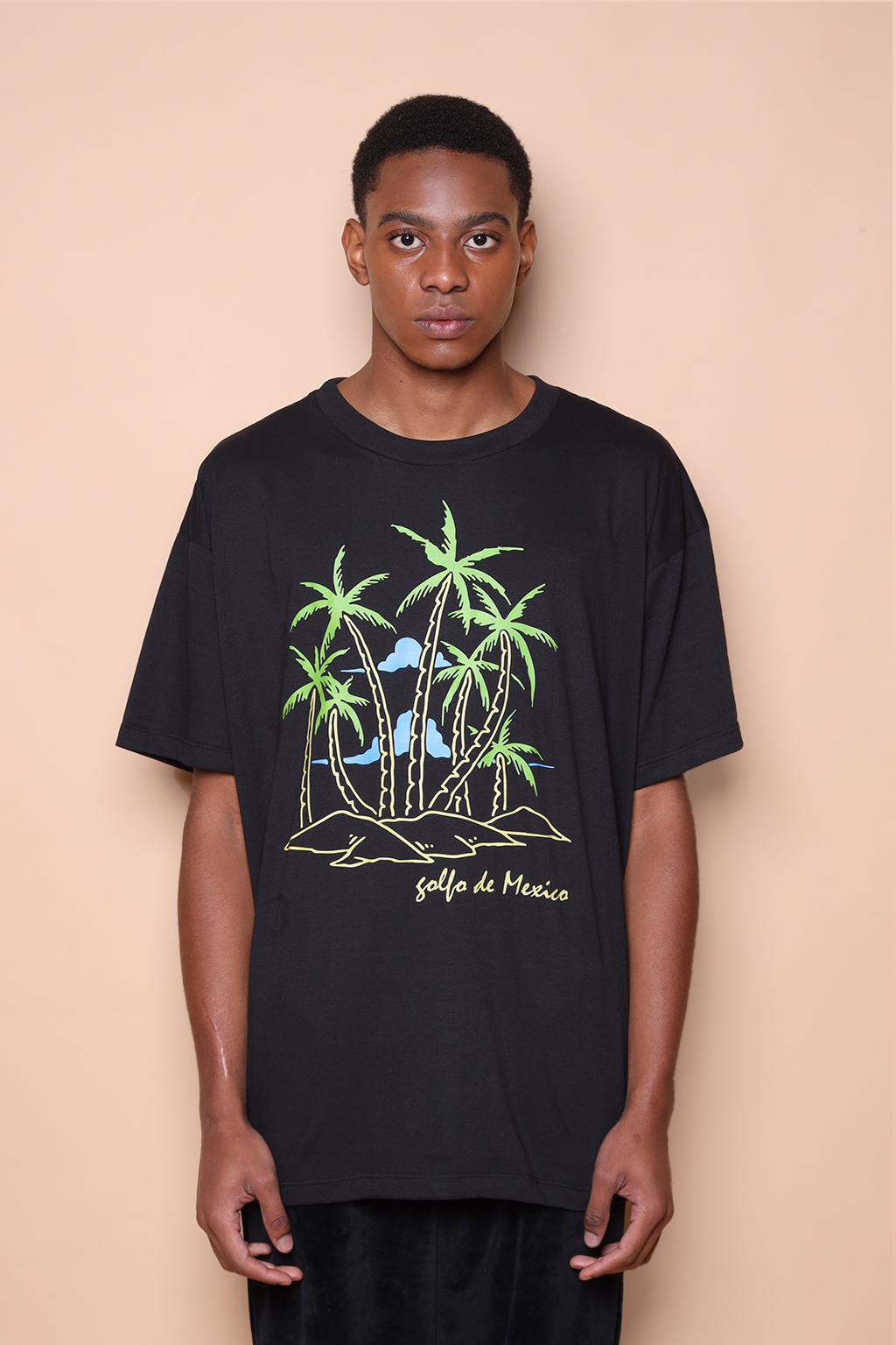 Camiseta oversize preta estampada Golfo do México