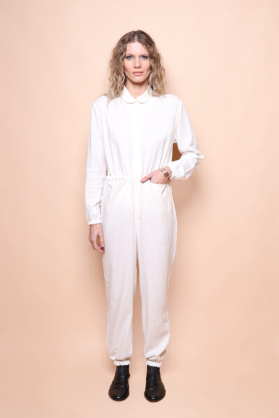 Macacão acinturado linho off-white