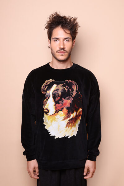 Blusão oversize plush preto Border Collie