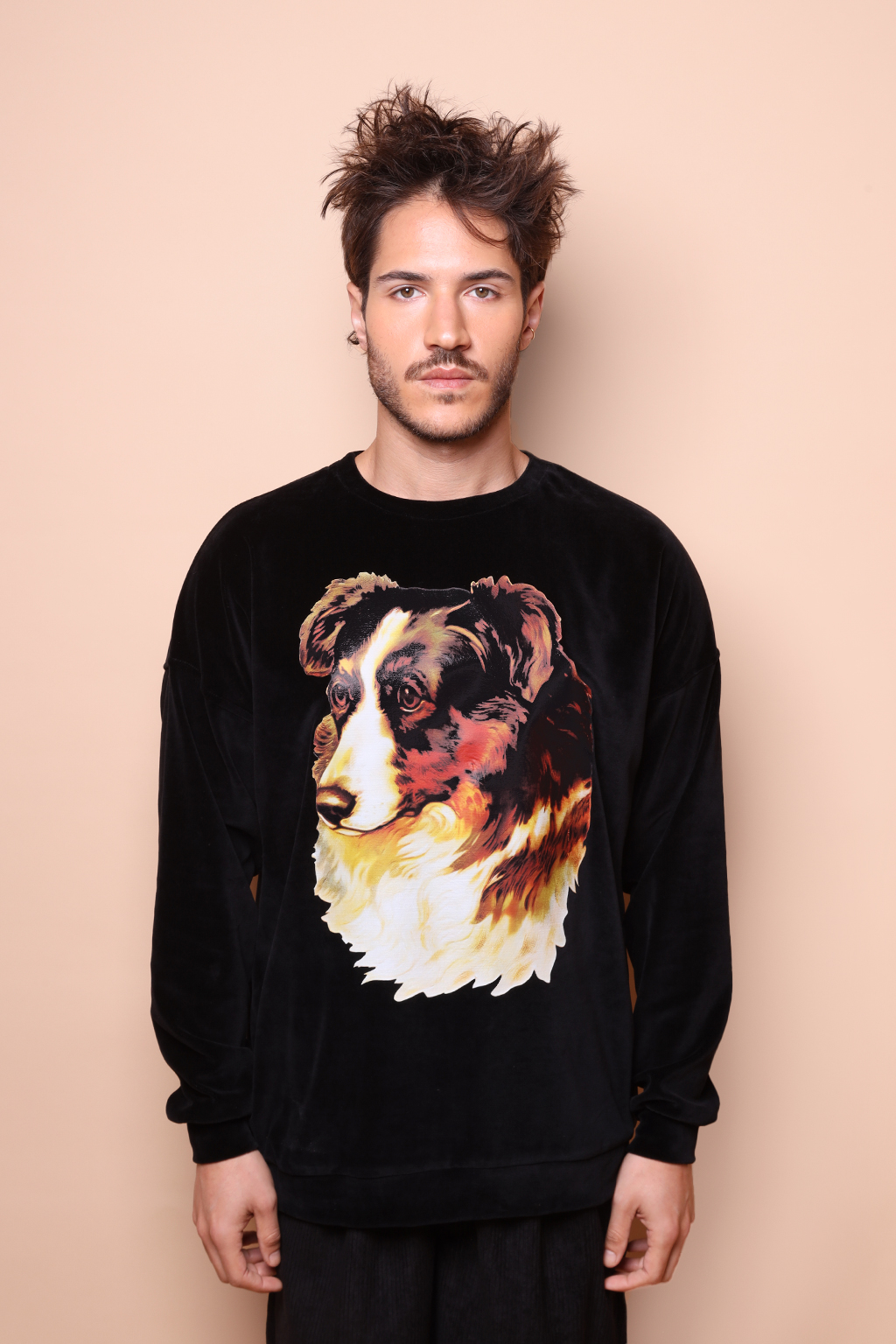 Blusão oversize plush preto Border Collie