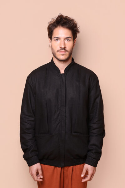 Jaqueta pregas linho preto