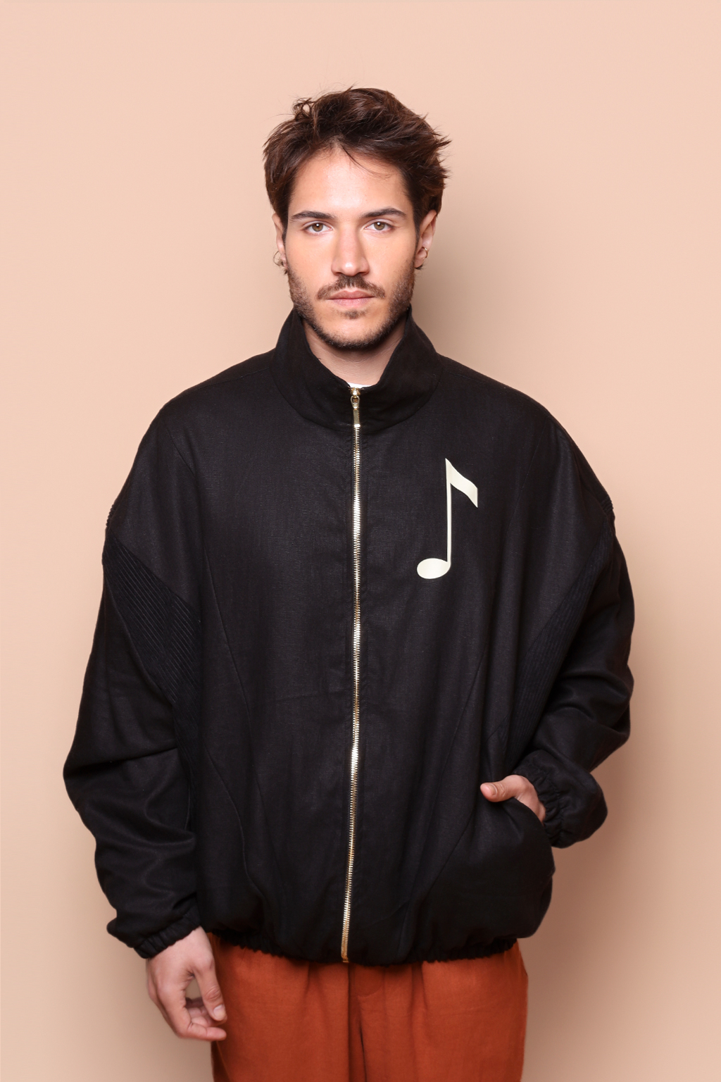 Jaqueta oversize linho preto Recortes cotelê