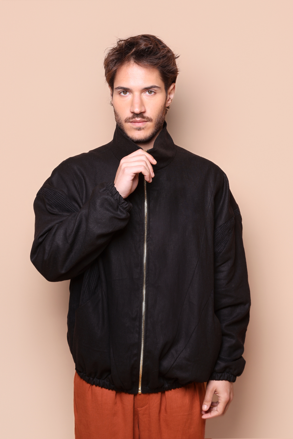 Jaqueta oversize linho preto Recortes cotelê