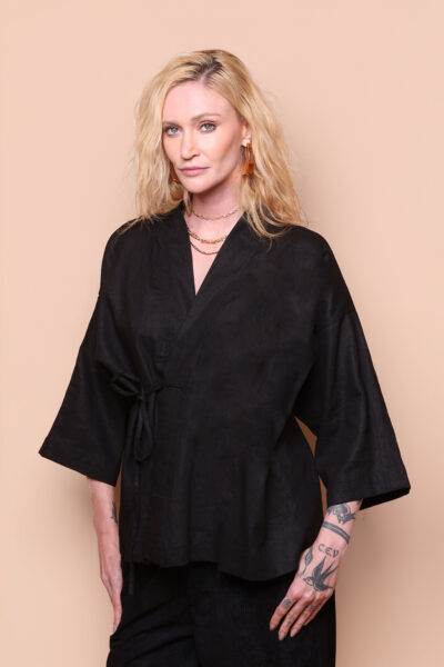 Kimono curto linho preto