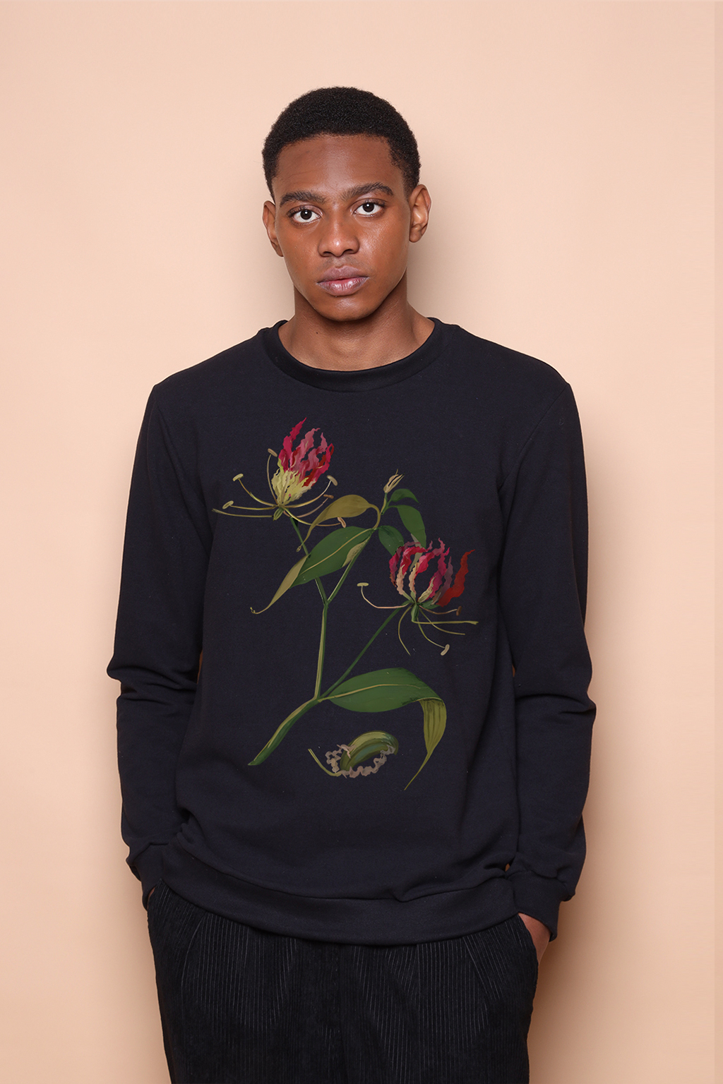 Blusão preto estampado Mary Delany