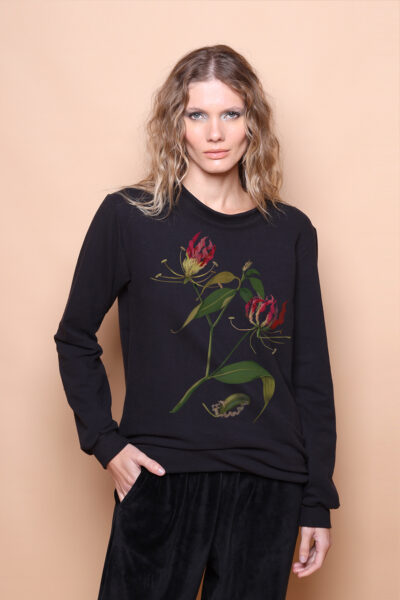 Blusão preto estampado Mary Delany