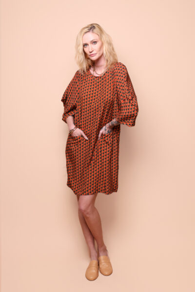 Vestido manga quadrada estampado Trançado