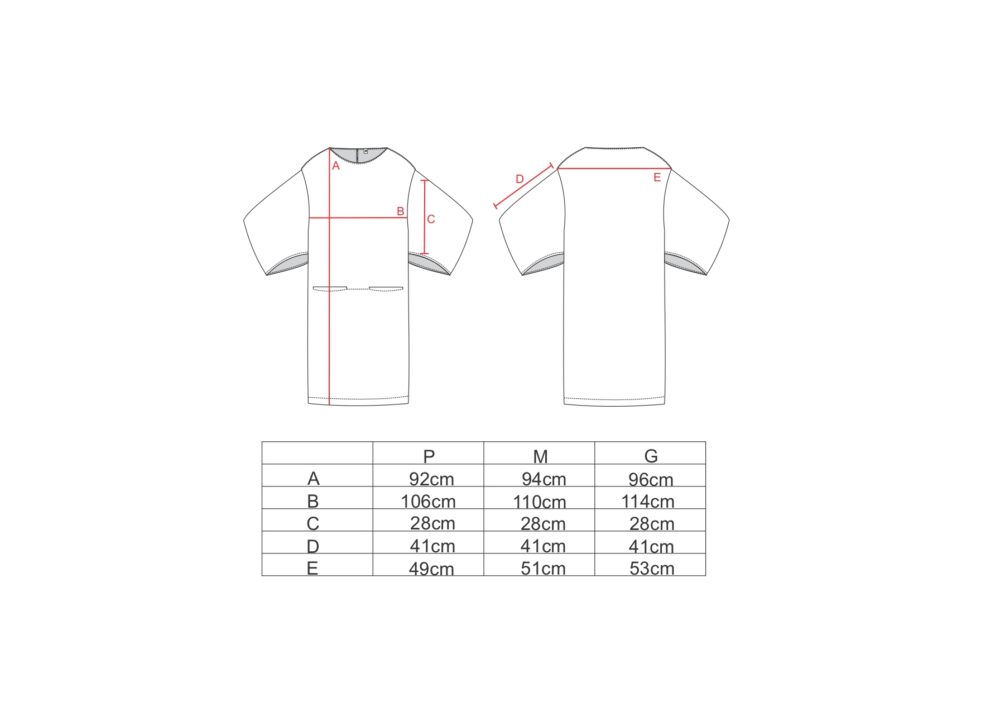 Tabela de medidas para o vestido manga quadrada