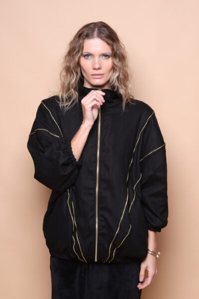 Jaqueta oversize linho preto e dourado