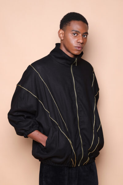 Alternative view of Jaqueta oversize linho preto e dourado