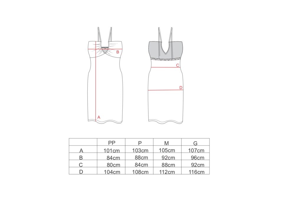 Tabela de medidas para o vestido decote body AMP