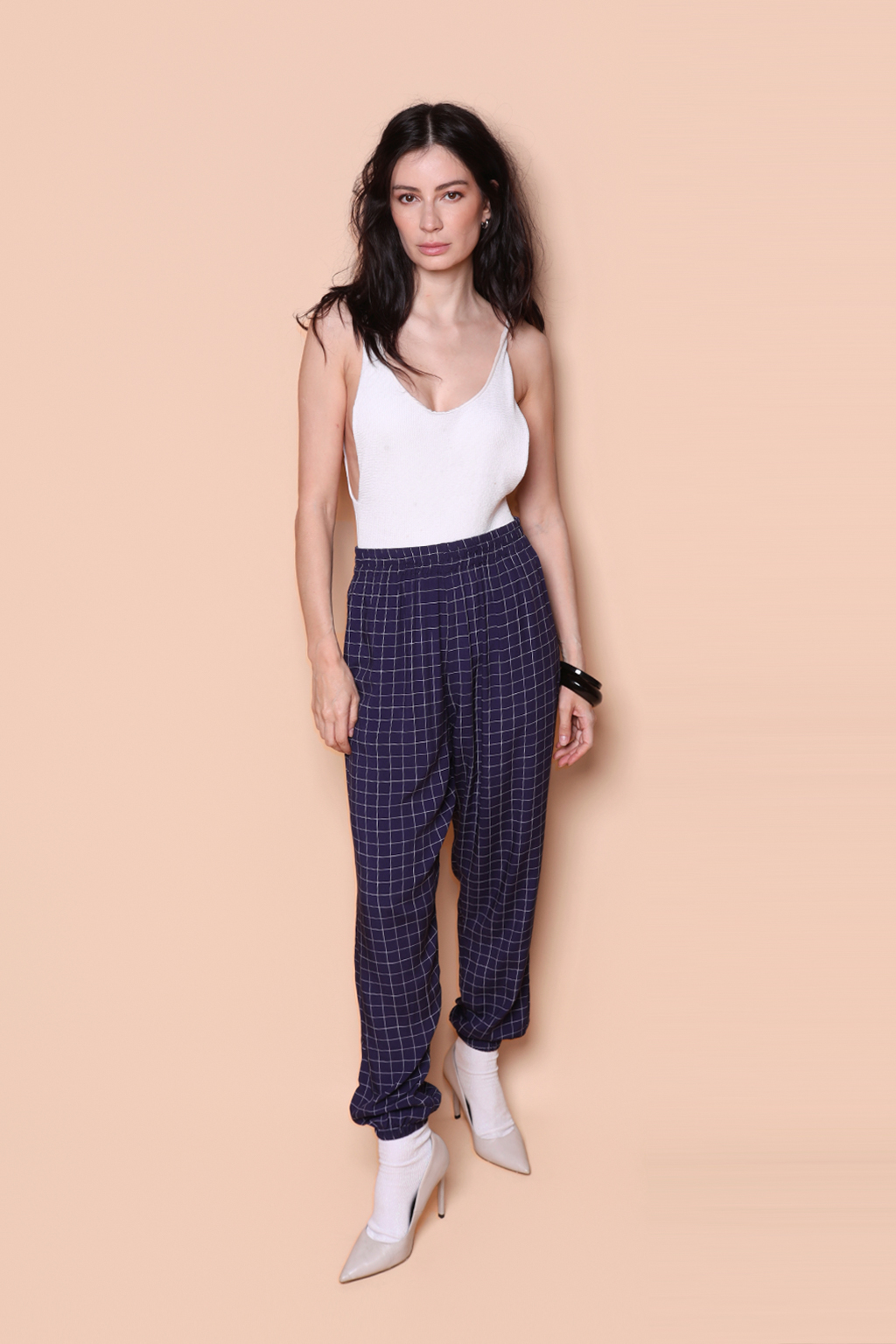 Calça jogger estampada Grade marinho