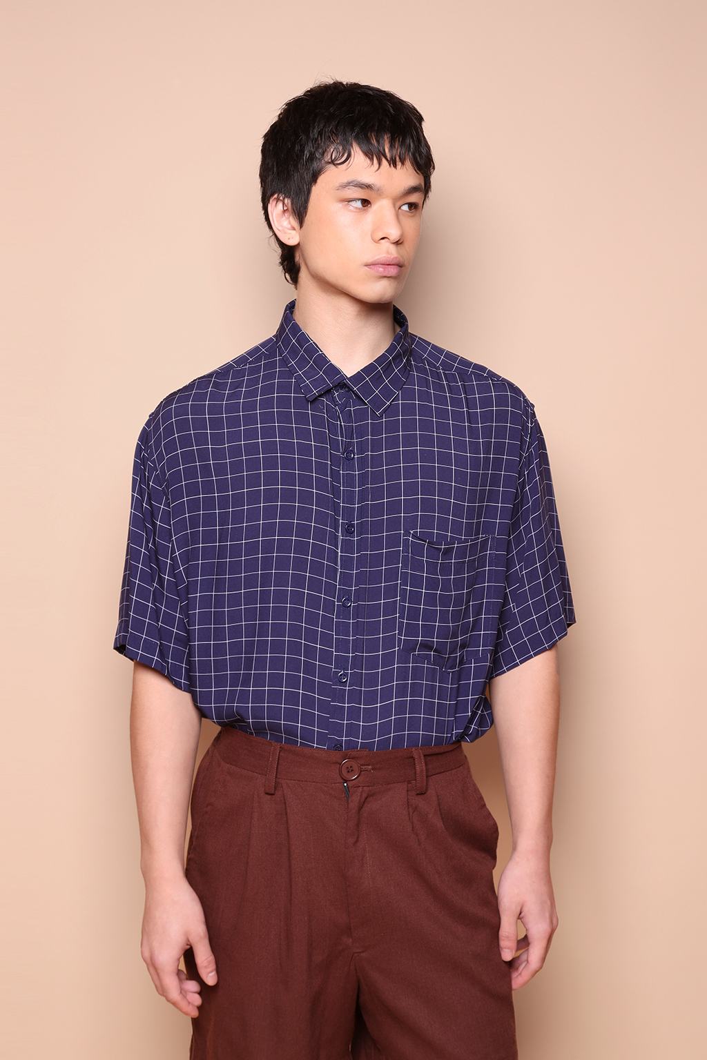 Camisa ampla estampada Grade marinho