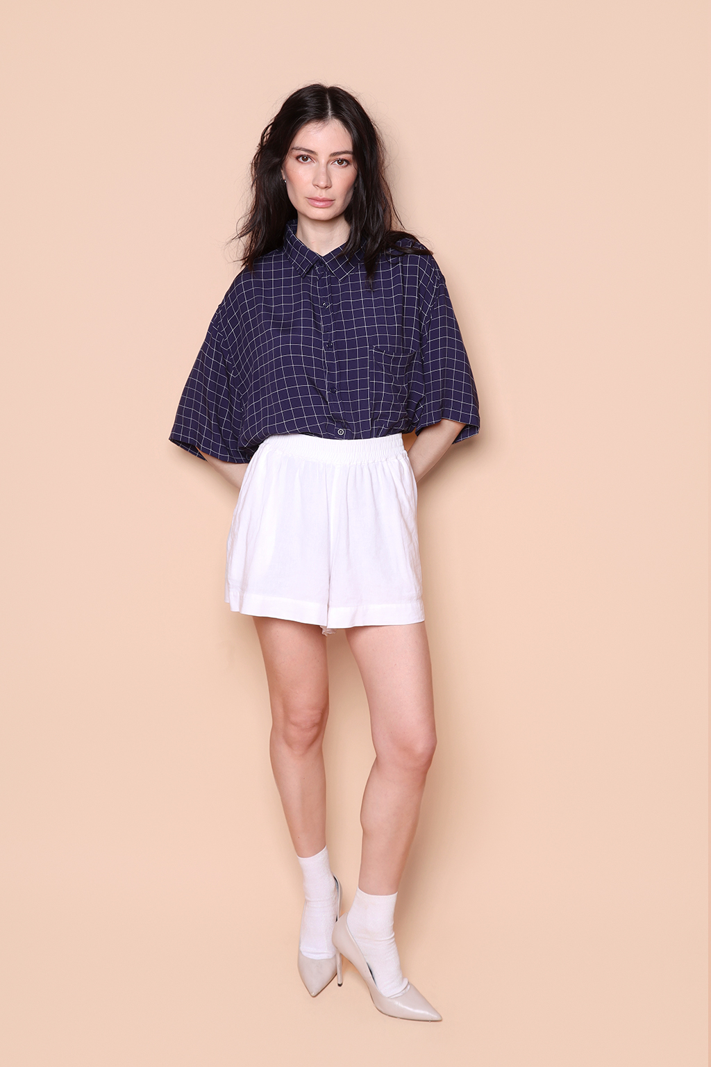 Camisa ampla estampada Grade marinho