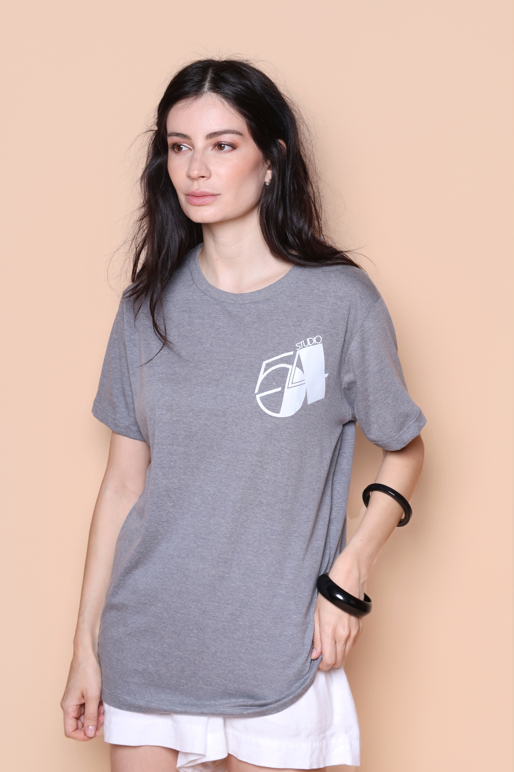 Camiseta oversize cinza estampada Studio 54