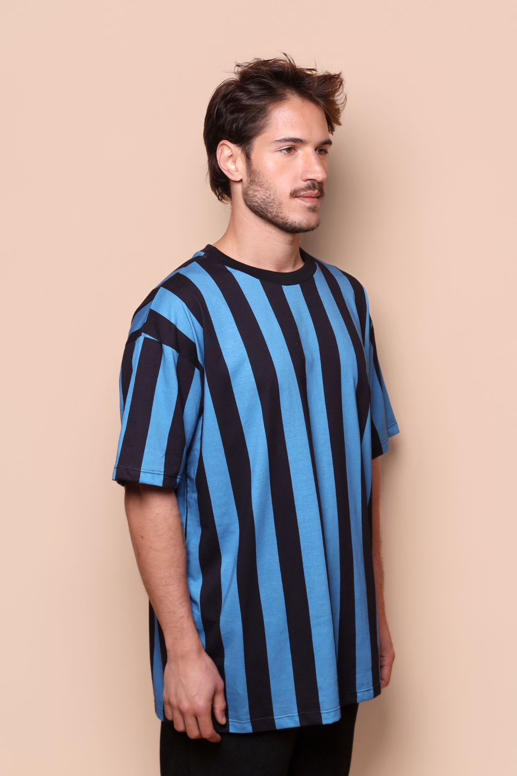 Camiseta oversize algodão listrada azul
