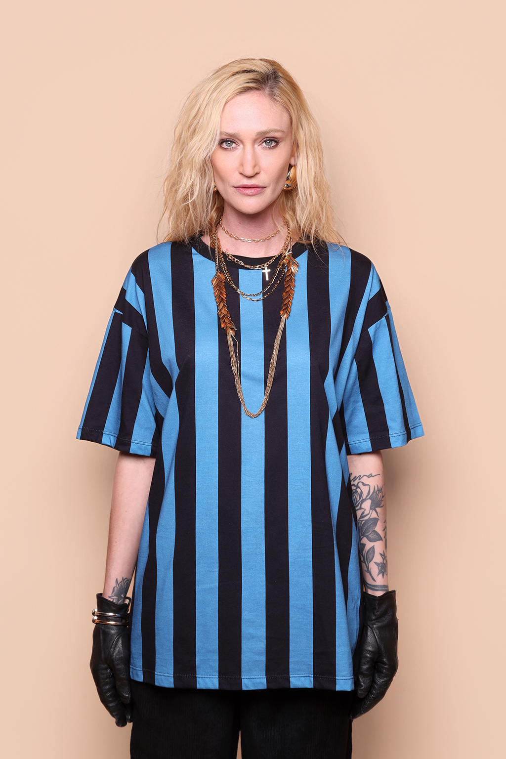 Camiseta oversize algodão listrada azul