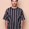 Camiseta oversize algodão listrada preta