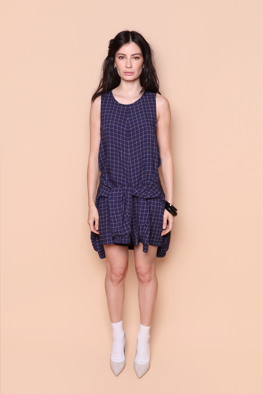 Macaquinho amplo estampado Grade marinho