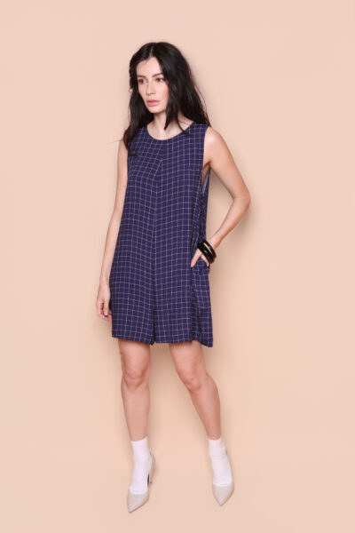 Macaquinho amplo estampado Grade marinho