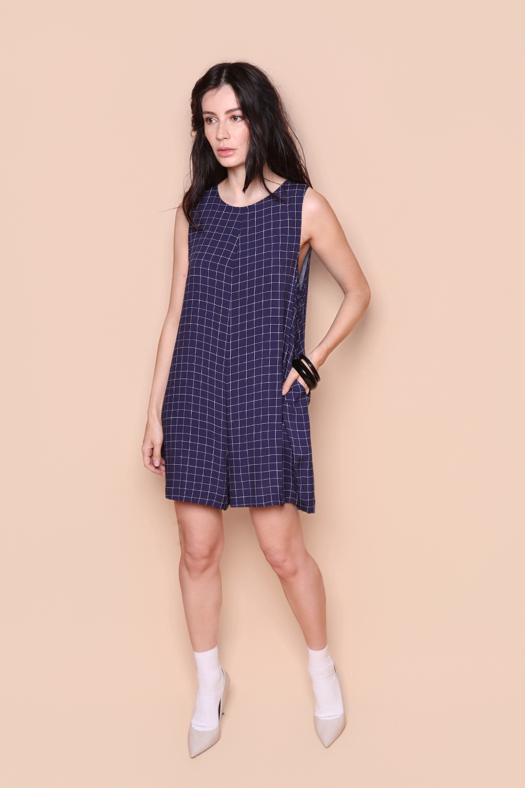 Macaquinho amplo estampado Grade marinho