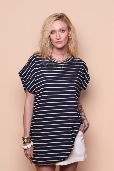 Regata moletinho listrado azul