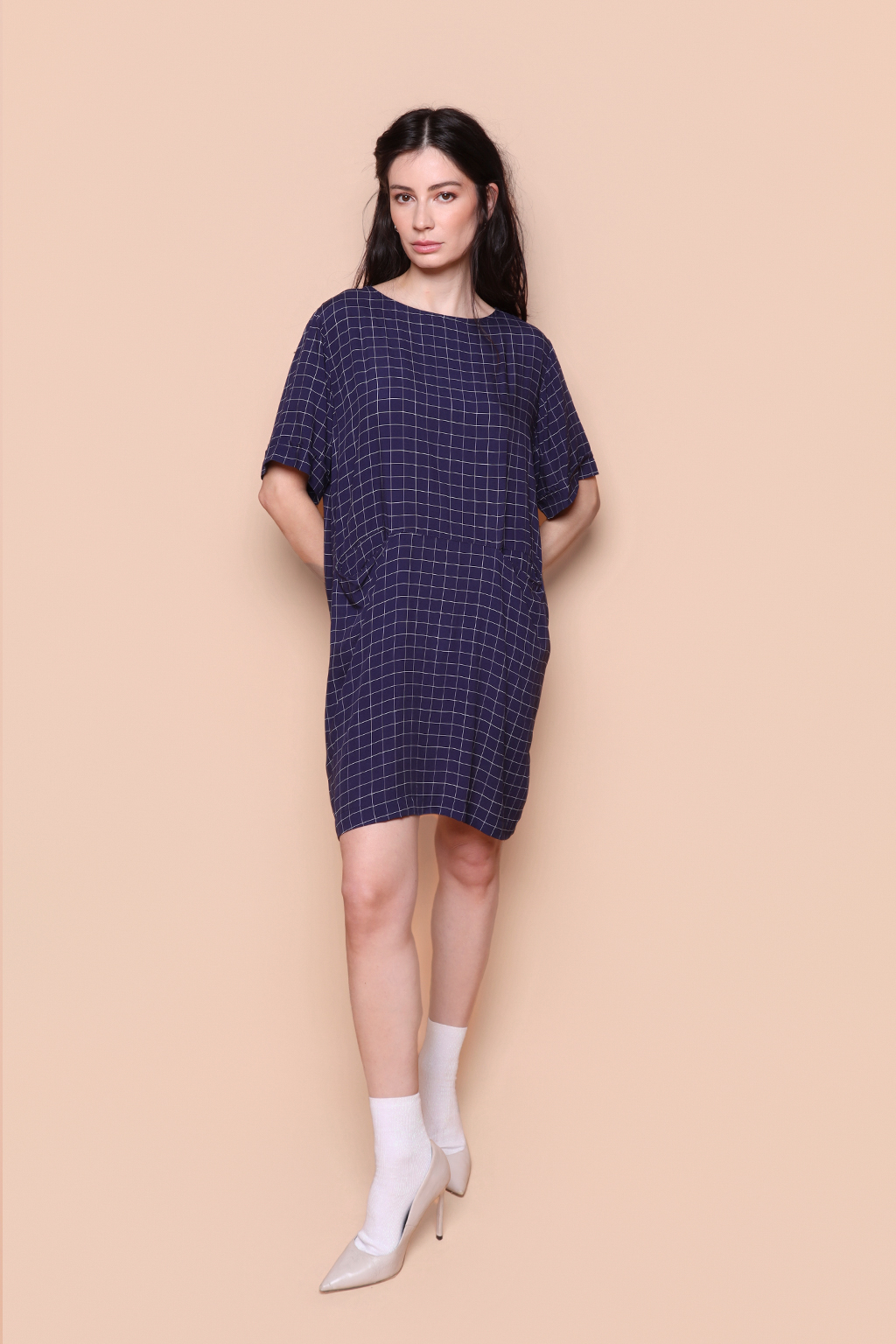 Vestido bolsos estampado Grade marinho