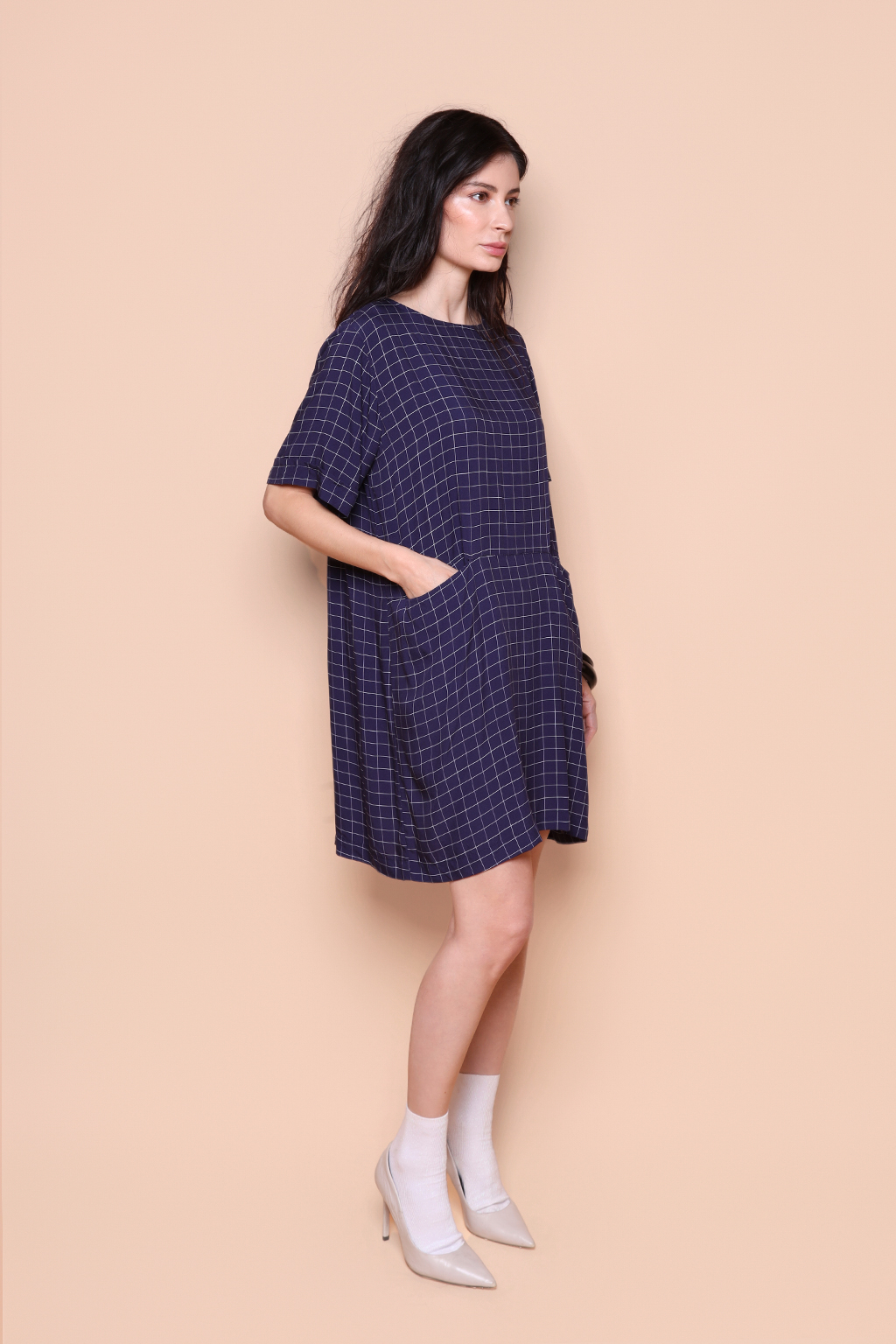 Vestido bolsos estampado Grade marinho