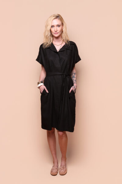 Vestido sobretudo linho preto