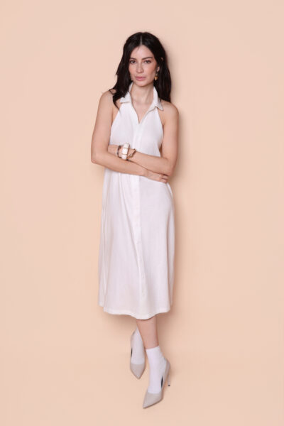 Vestido frente única linho off-white