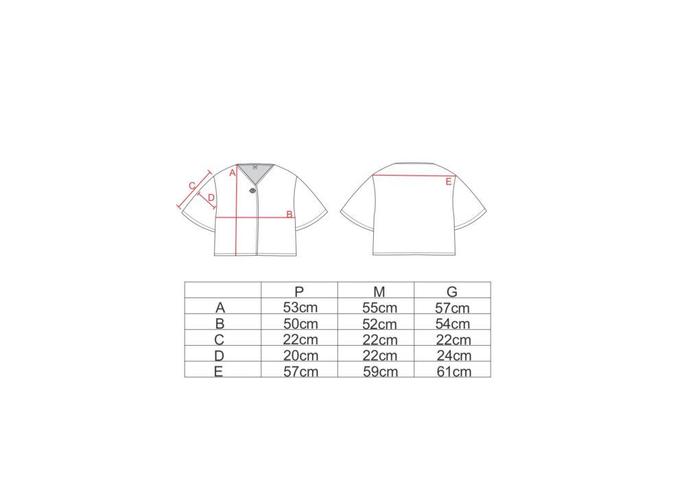 Tabela de medidas para a blusa dois botões AMP